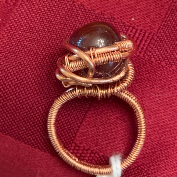 Carnelian wire wrapped copper ring.  Size 8 - Picture 4 of 5